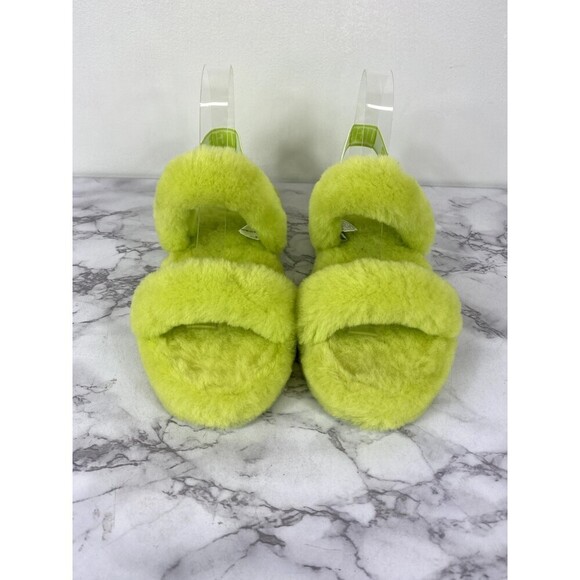 UGG NEON YELLOW FLUFF YEAH SLIDE SHEEPSKIN SLIPPER SANDALS, SIZE US 6 - Picture 5 of 10